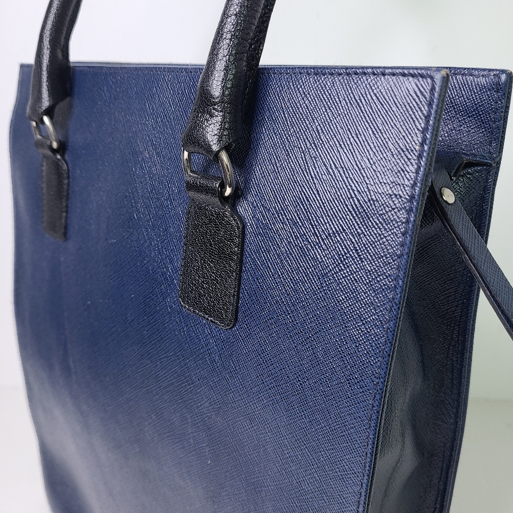 LR Paris Two-Tone Navy Blue Black Vintage Tote Bag - Picture 9 of 12
